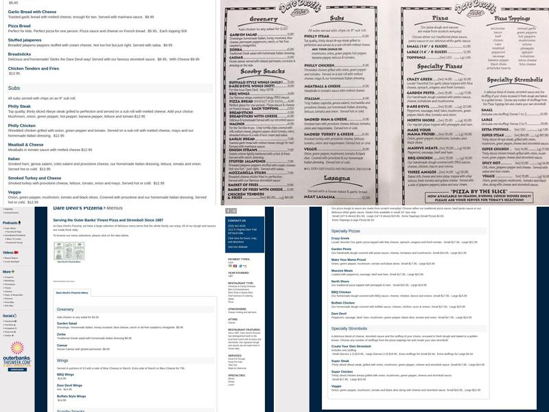 Dare Devil's Pizzeria Menu