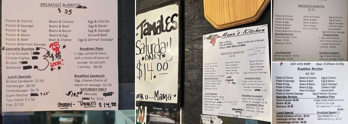 Mama's Kitchen Menu