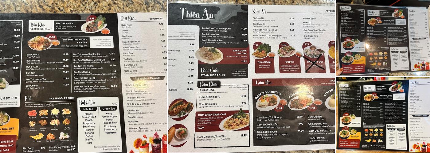 Thien An Sandwiches Menu