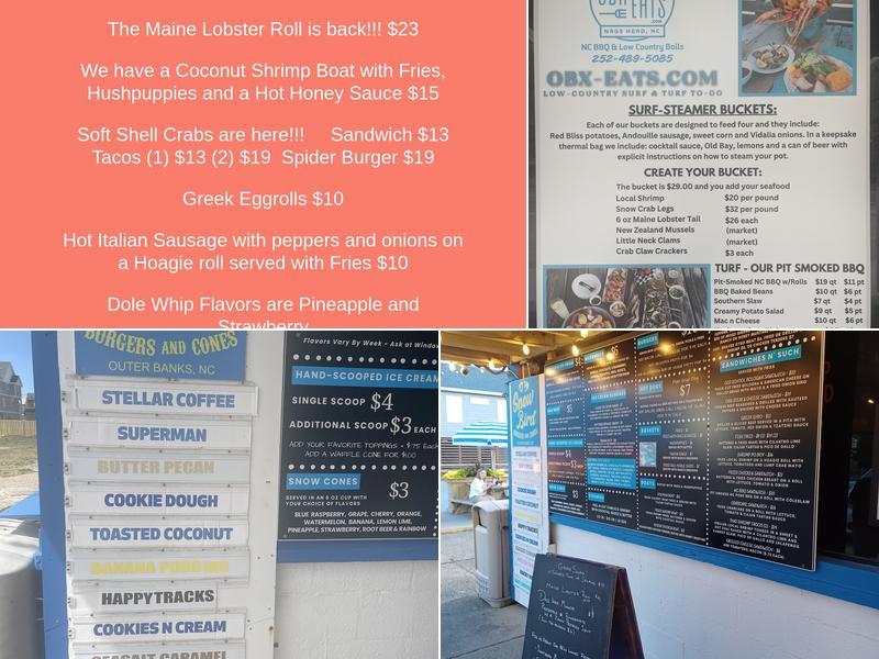 Snow Bird Burgers, Cones & 'Cues Menu