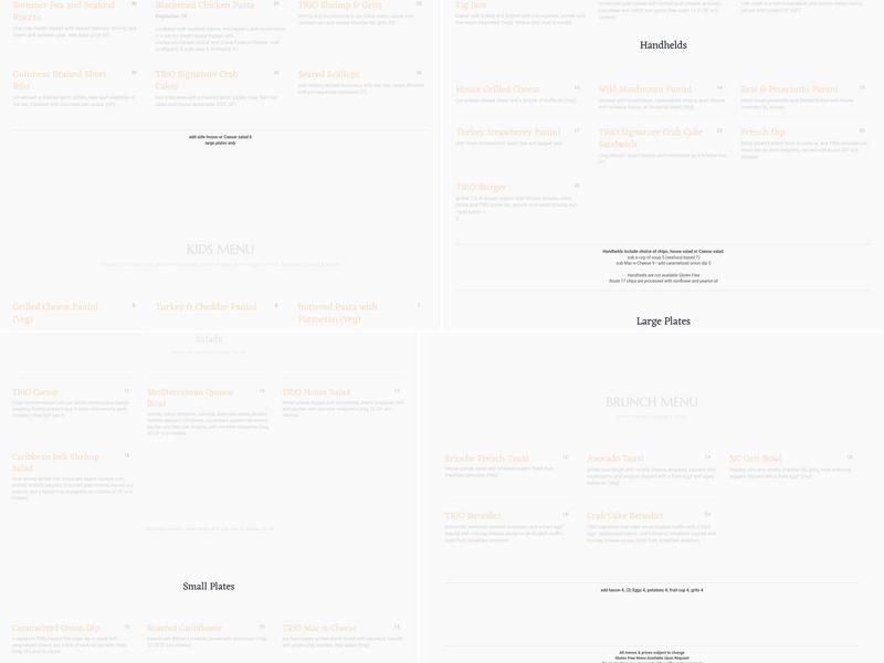 TRIO Restaurant & Market Menu