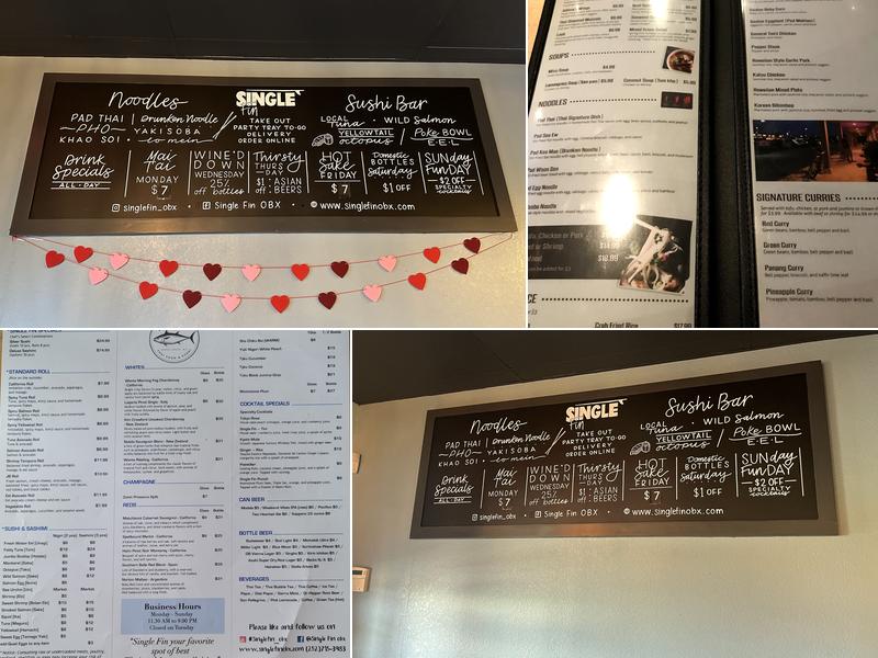 Single Fin Thai-Sushi Restaurant Menu