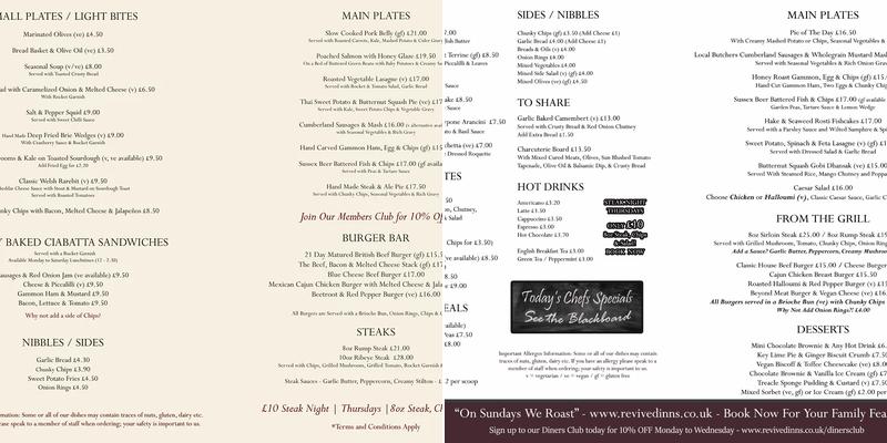 The Rose & Crown Menu