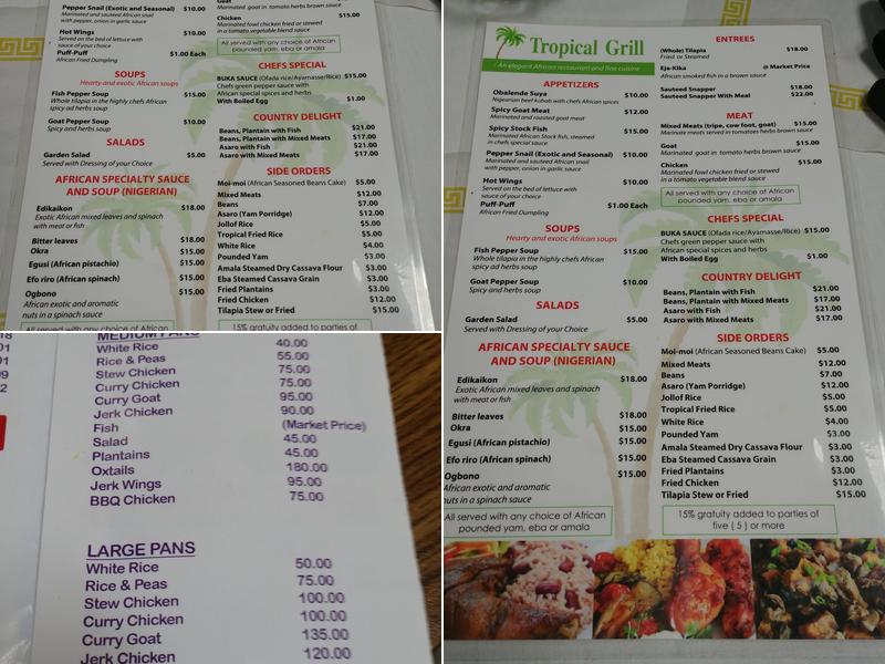 Tropical Grill Menu