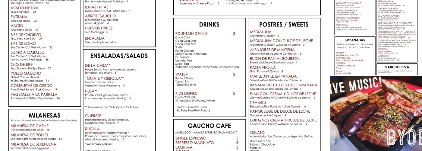 Che Gaucho Menu