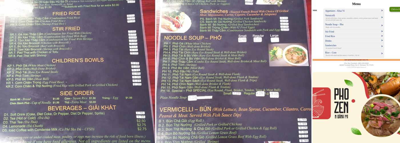 Pho Zen Menu