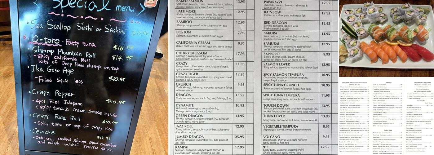 Samurai Sushi Menu