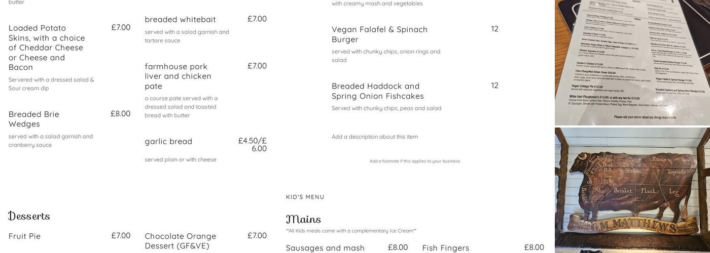 The White Hart Inn Menu
