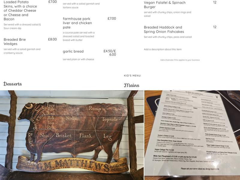The White Hart Inn Menu