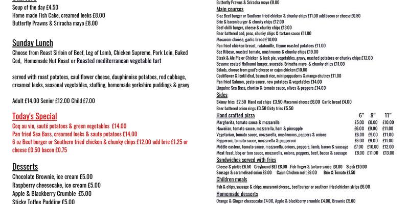 The Greyhound Hotel Menu