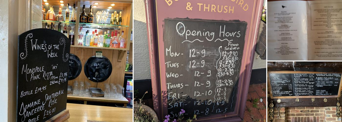 Bush, Blackbird & Thrush Menu