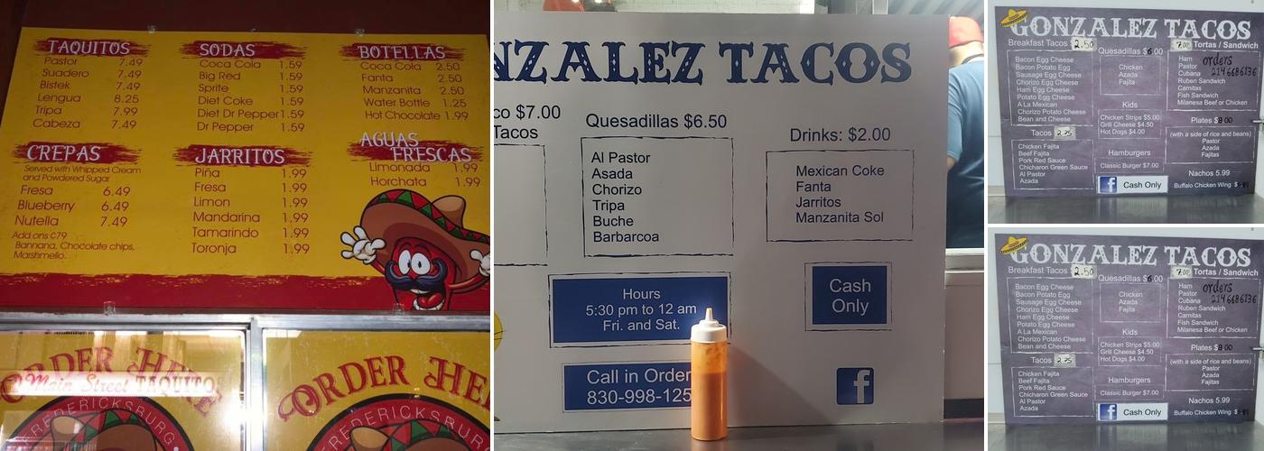 Gonzalez tacos Menu
