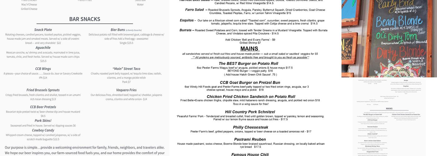 Cibolo Creek Brewing Co. Menu