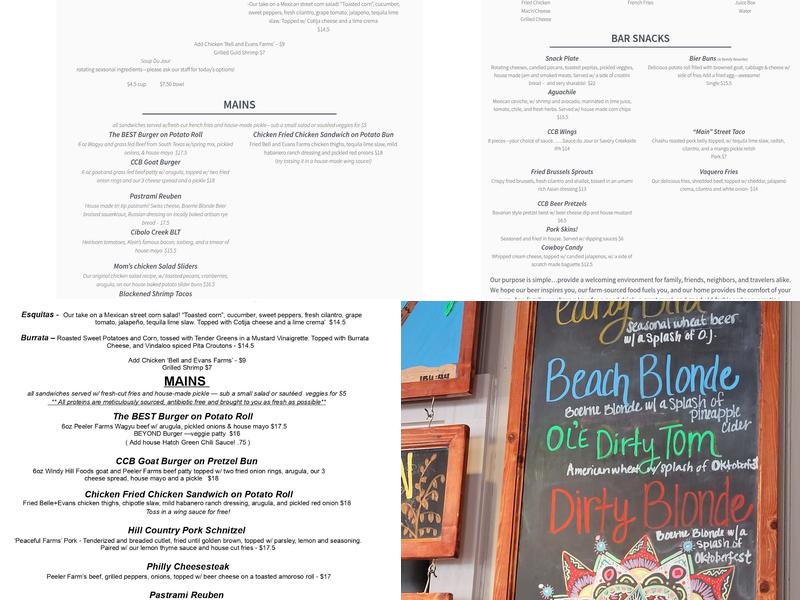 Cibolo Creek Brewing Co. Menu