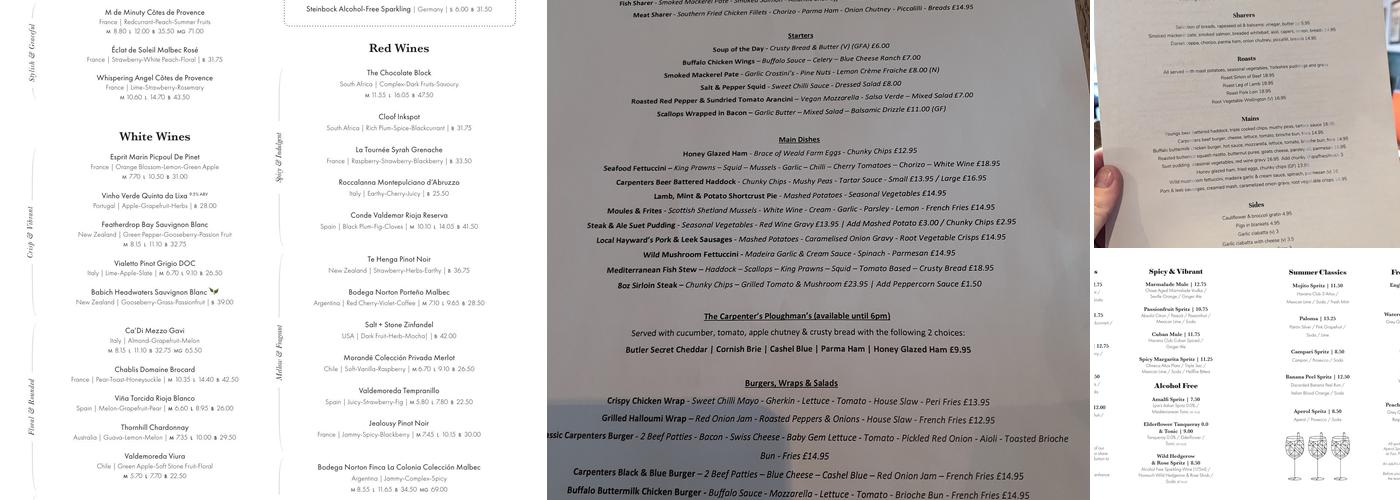 Carpenter's Arms Menu