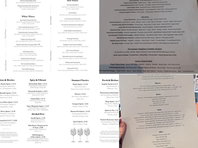 Carpenter's Arms Menu