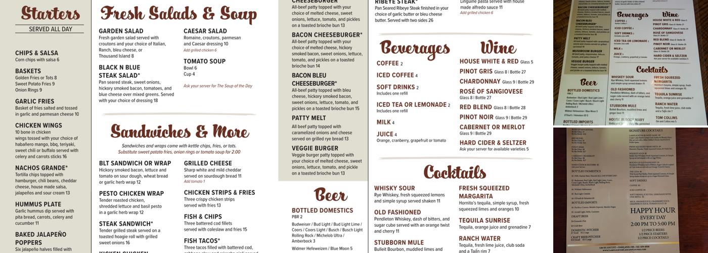 Lamplighter Cafe and Lounge Menu