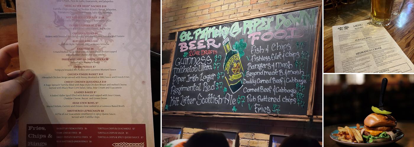 Piper Down Pub Menu
