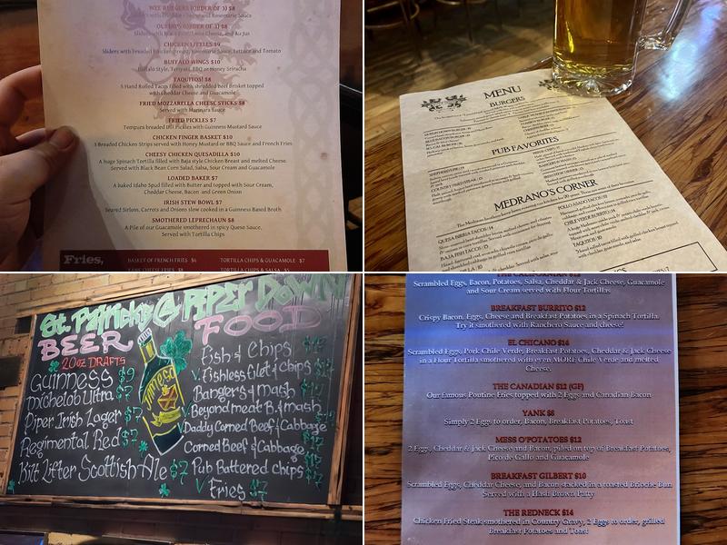 Piper Down Pub Menu
