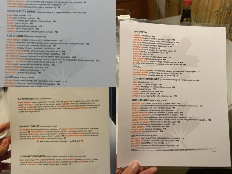 Koyo Menu