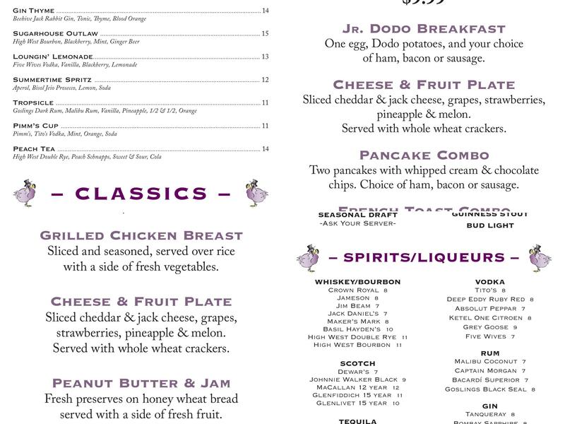 The Dodo Restaurant Menu