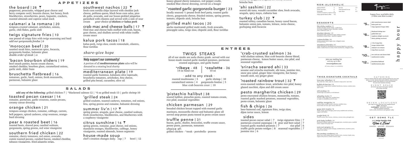 Twigs Bistro and Martini Bar Menu