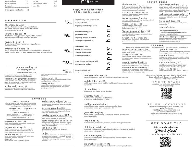 Twigs Bistro and Martini Bar Menu