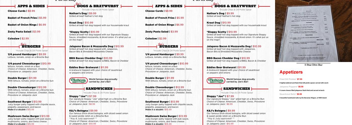 Joe's Bar-Put-In-Bay Menu