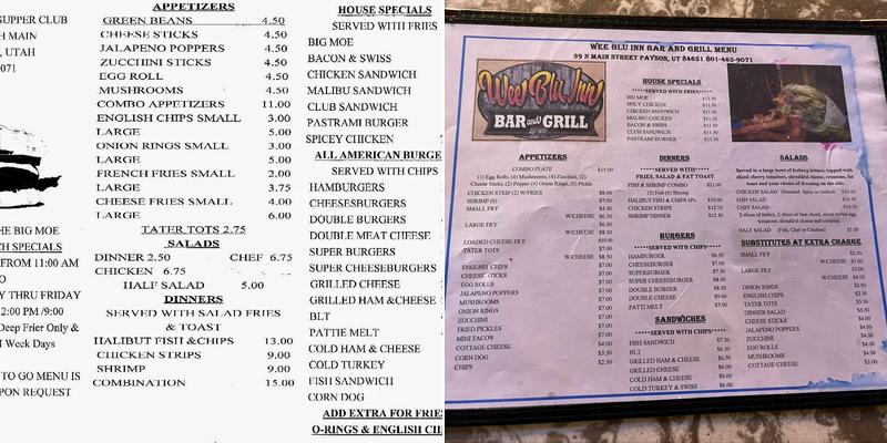 Wee Blu Inn Bar and Grill Menu