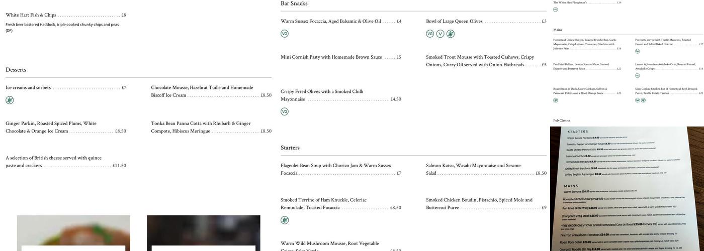 White Hart Netherfield Menu