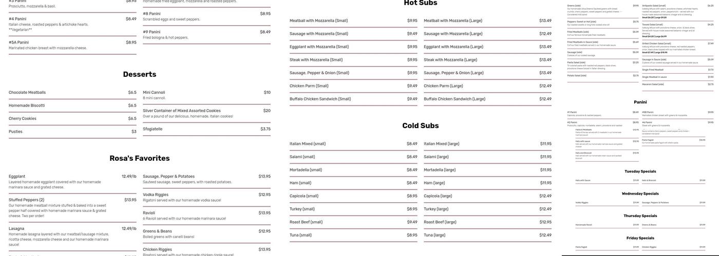 Rosas Trattoria (Italian Bakery & Deli) Menu