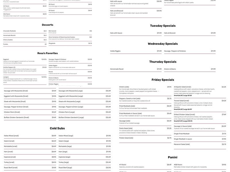Rosas Trattoria (Italian Bakery & Deli) Menu