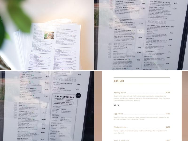 Pique Thai Menu