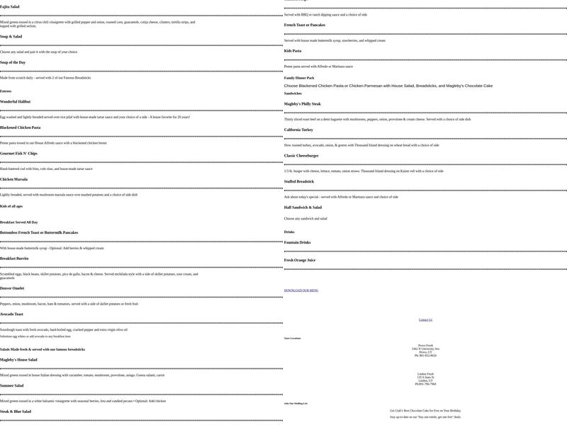 Magleby's Fresh Menu