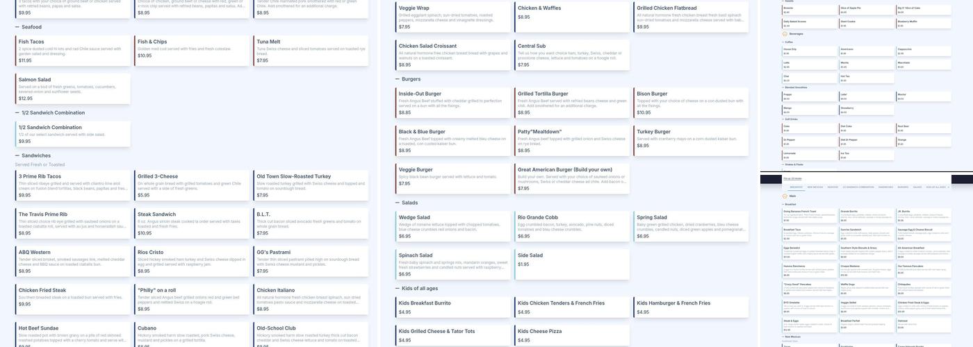 Central Grill and Coffee House Menu