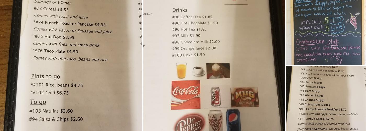 Leroy's New Mexican Food Menu