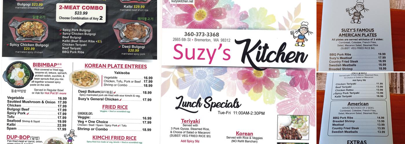 Suzy's Kitchen Menu