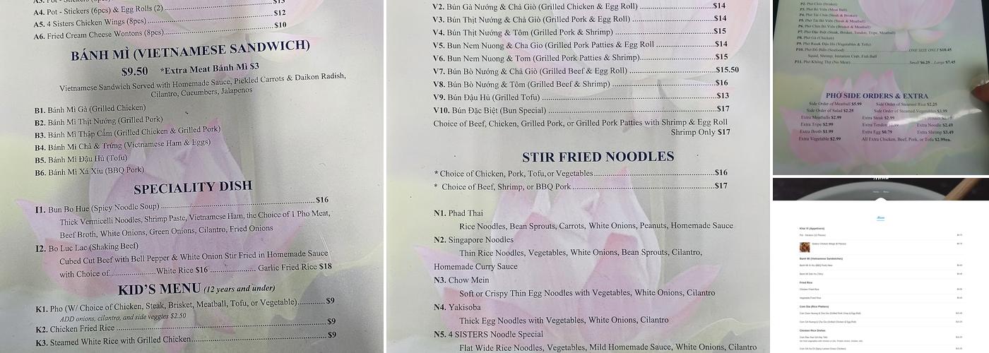 4 Sisters Pho Menu