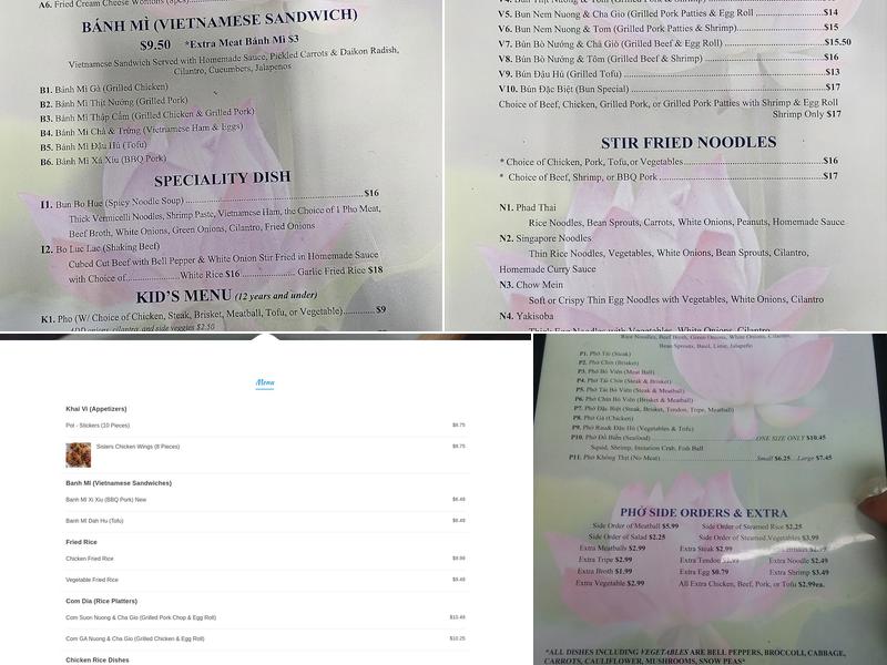 4 Sisters Pho Menu