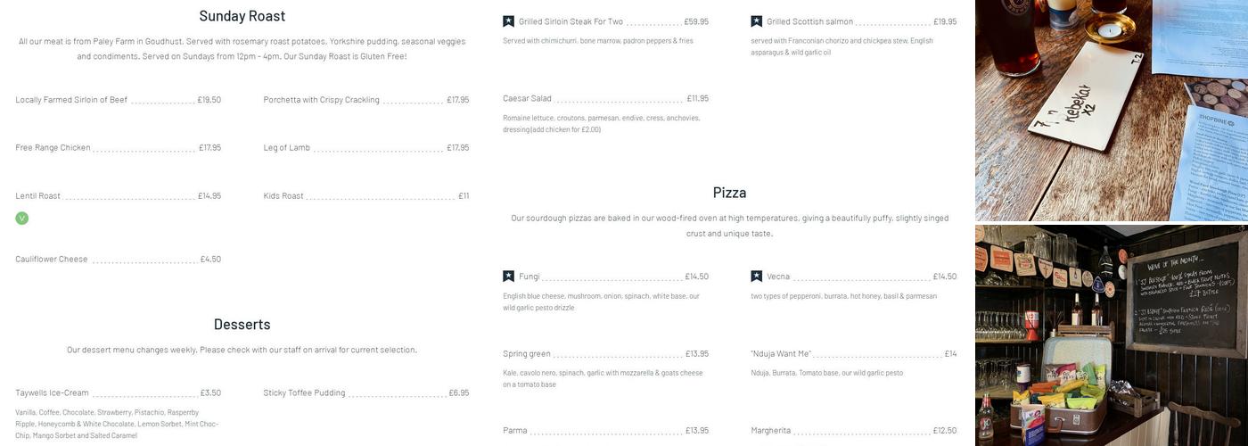 The Hopbine Inn Menu