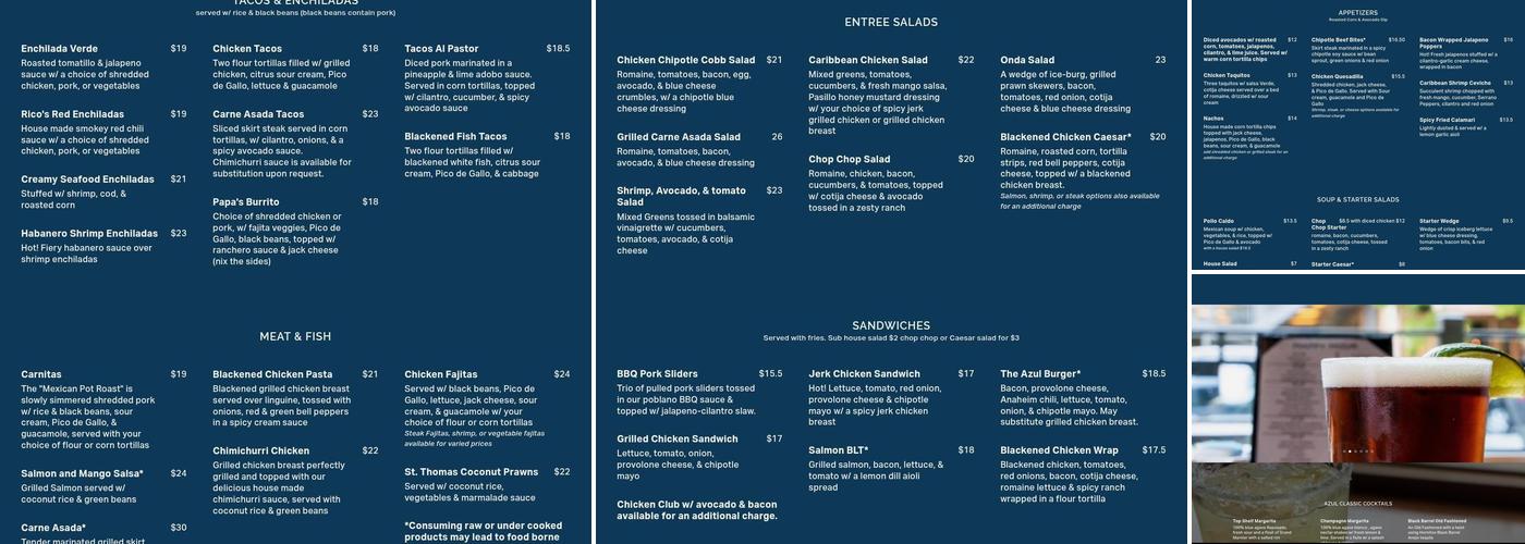 Azul Restaurant Menu