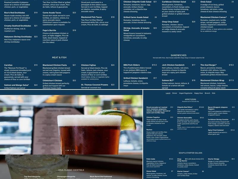 Azul Restaurant Menu
