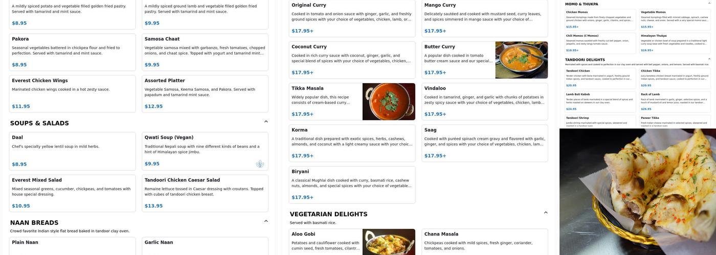 The Everest Kitchen Menu