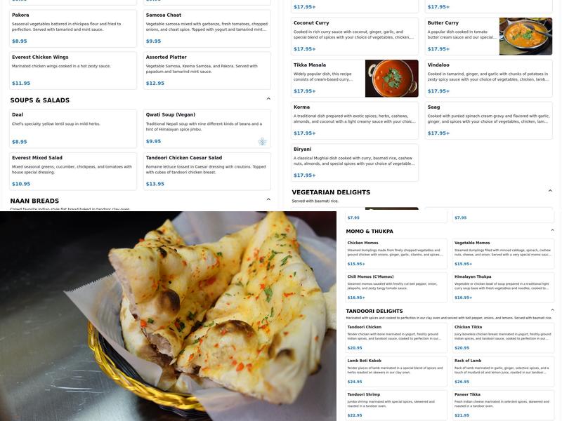 The Everest Kitchen Menu