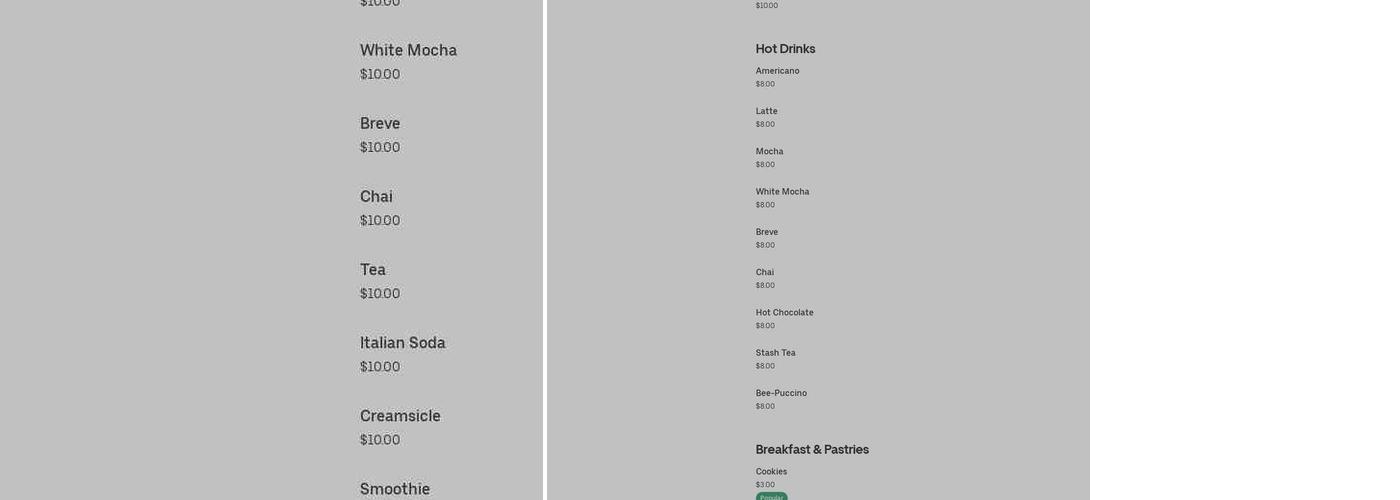 Beehive Espresso Menu