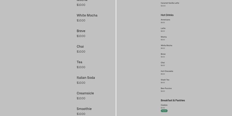 Beehive Espresso Menu