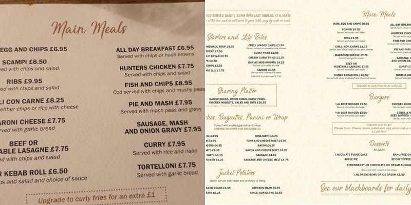 The Black Bull Menu