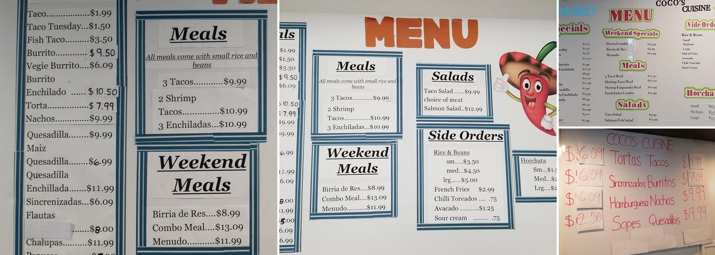 Coco's Cuisine Menu