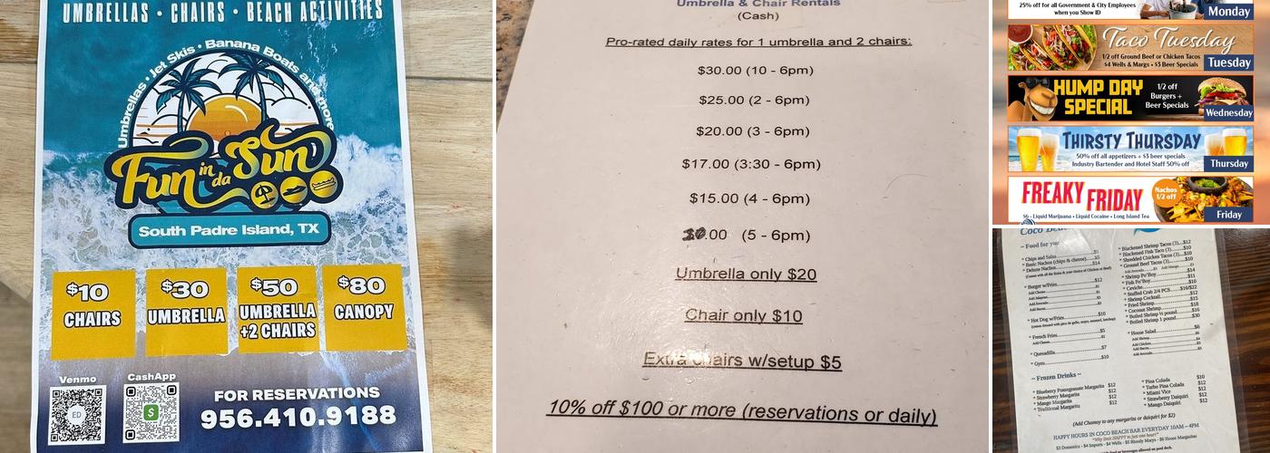 Coco Beach Hotel On The Beach Menu