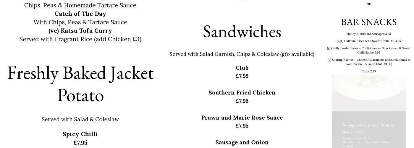 The Rose & Crown Menu